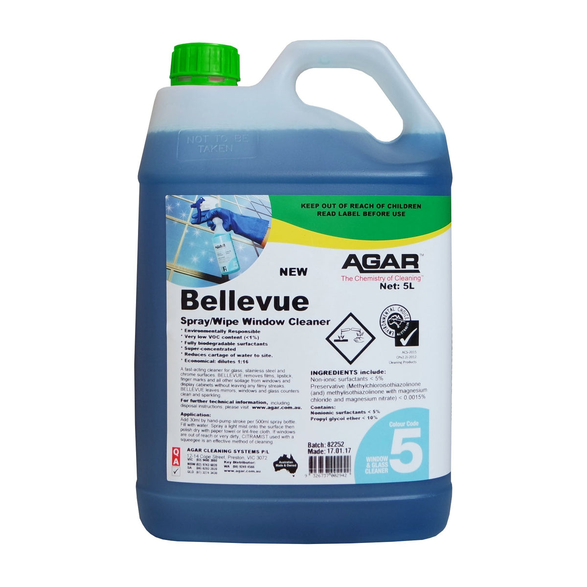 AGAR BELLEVUE WINDOW CLEANER 5 Litre
